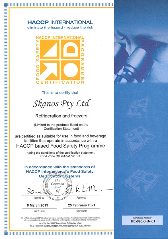 Skanos HACCP certification